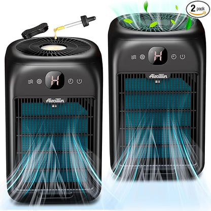 Aircillin 2-Pack Air Purifiers for Home Large Room Up to 908 Sq Ft Each One, HEPA Air Purifiers for Bedroom with Aromatherapy, HEPA Filter for Smoke, Pet Dander, 99.9% of 0.1 Microns Particles Black