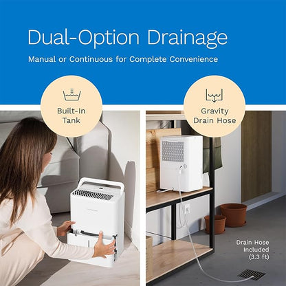 hOmeLabs Dehumidifier 1,800 Sq Ft Wi-Fi (8 Pint MAX 24 Pint at 95°F, 90% RH) for Advanced Humidity & Moisture Control, Quiet, Efficient, Auto Shut-off, Ideal for Home, Basement, Office
