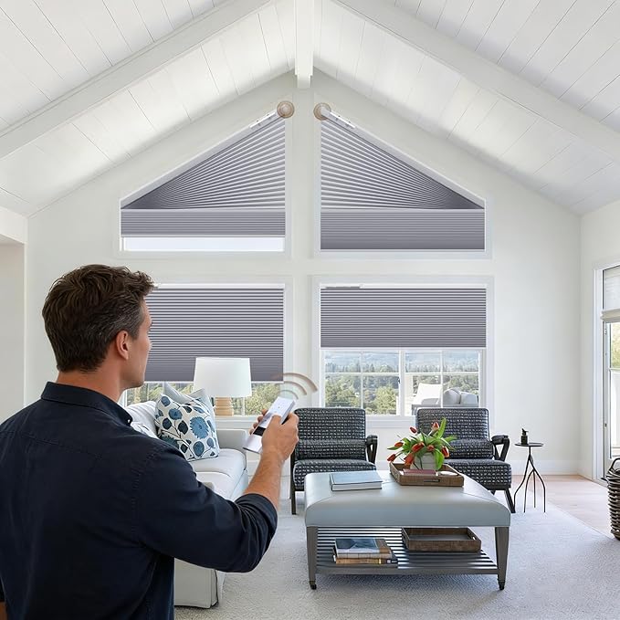 Godark Smart Angled Customized Blackout Honeycomb Blinds Suitable for Trapezoidal/Triangular/Polygonal Windows Motorized Cellular Shades Compatible with Alexa/Google Home/Tuya APP-Grey
