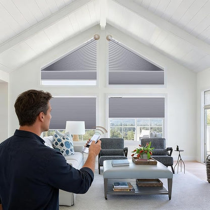 Godark Smart Angled Customized Blackout Honeycomb Blinds Suitable for Trapezoidal/Triangular/Polygonal Windows Motorized Cellular Shades Compatible with Alexa/Google Home/Tuya APP-Grey
