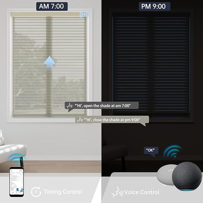 Motorized Sheer Shades with Remote, Automatic Dual-Layered Shades for Windows, Smart Light Filtering Blinds Compatible with Alexa, Custom Size (Light Filtering Soft Beige)