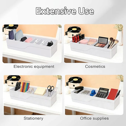 Cable Organizer Storage Box with 7 Wire Ties,Power Cord Organizer with 7 Compartments for Office,Home,Desk Accessories Storage Stationery Supplies (small size)