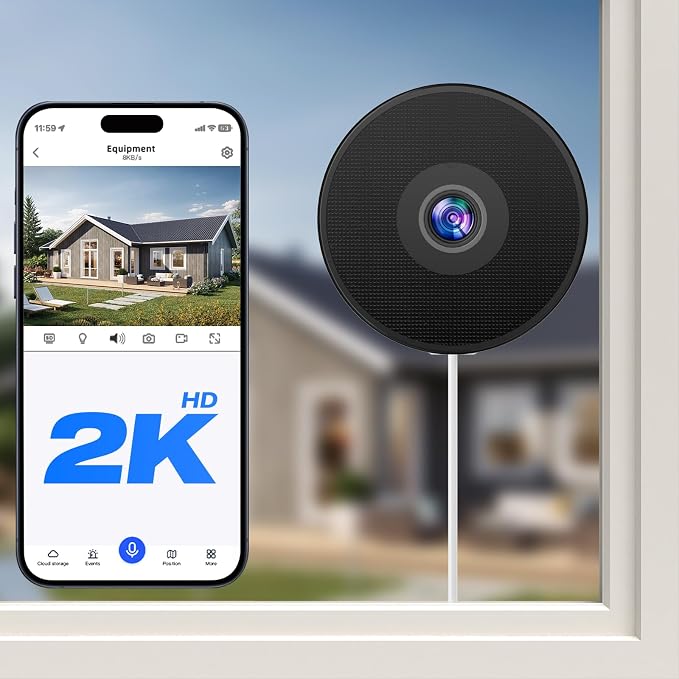 WESECUU 2K Window Camera,5G& 2.4Ghz WiFi No Drill Window Cameras for Home Security for Indoor & Outdoor Monitoring, Color Night Vision, Human Detection, Easy & Quick Install（1-Pack）