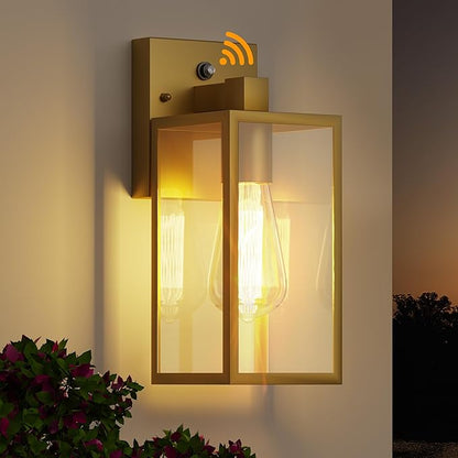 WIHTU Gold Dusk to Dawn Porch Lights, Exterior Lighting Fixtures for House, Waterproof Outdoor Wall Lights Wall Sconce Lamp, Anti Rust Coach Lights for Doorway, Garage