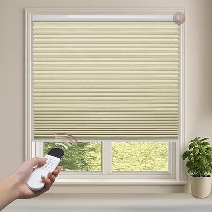 Godark Motorized Blackout Cellular Shades Compatible with Alexa/Google Home Electric Blinds Smart Honeycomb Shades for Windows Automatic Blinds with Remote Custom Size-Beige