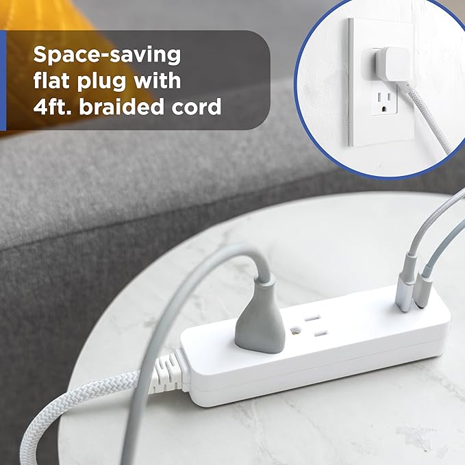 GE 2 USB C Extension Cord Power Strip, 2 Outlets, 4 Ft Braided Cord (Pack of 5)