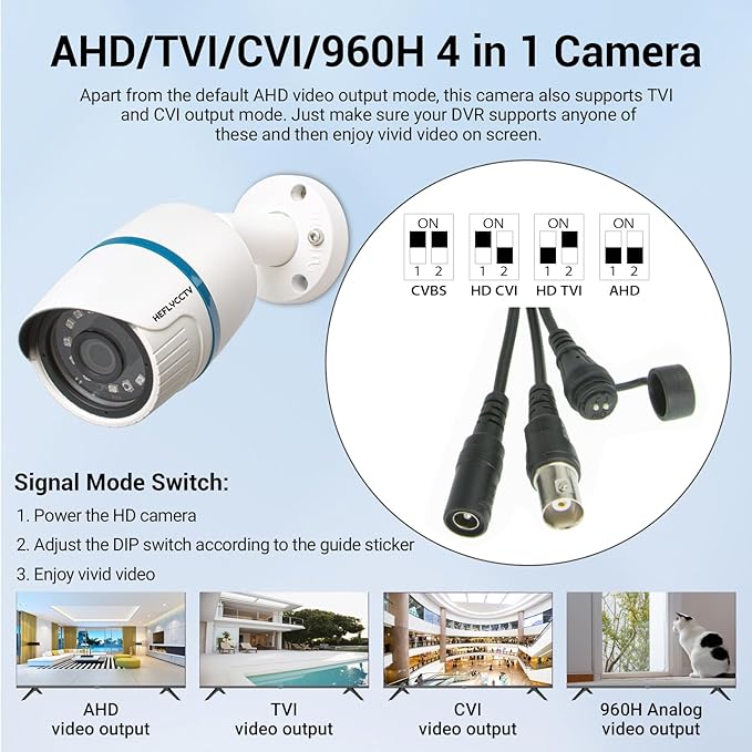 5MP Security Bullet Analog Camera 4 in 1 Hybrid ahd tvi cvi cvbs Surveillance Bullet Wired BNC Cameras 2.8mm Lens IP67 Waterproof Aluminum Housing Outdoor Indoor CCTV Night Vision Camera
