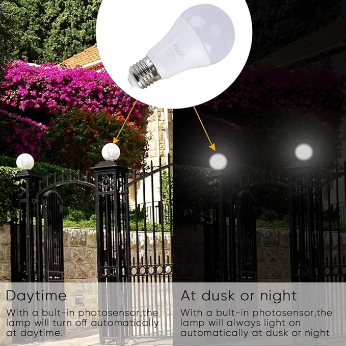 Dusk to Dawn Light Bulb, Smart Sensor LED Bulb 7W Automatic On and Off Sensor Light Bulb for Porch Front Door Garage Basement
