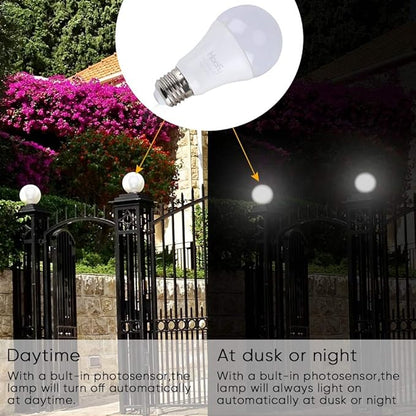 Dusk to Dawn Light Bulb, Smart Sensor LED Bulb 7W Automatic On and Off Sensor Light Bulb for Porch Front Door Garage Basement