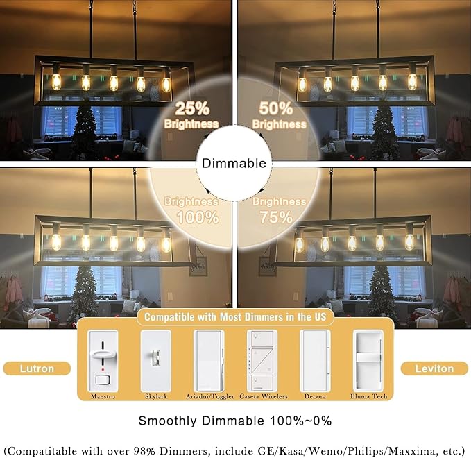 3.2 Inch 2700K Soft White E26 LED Bulb 60 Watt Equal, AC 120V 600LM Edison Bulbs Dimmable, 6W T10 T30 Tubular Filament Light Bulbs Clear Glass for Fan Pendant Wall Light, UL Certified-6 Pack