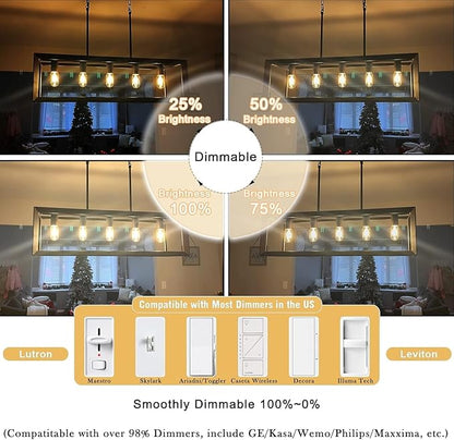 3.2 Inch 2700K Soft White E26 LED Bulb 60 Watt Equal, AC 120V 600LM Edison Bulbs Dimmable, 6W T10 T30 Tubular Filament Light Bulbs Clear Glass for Fan Pendant Wall Light, UL Certified-6 Pack