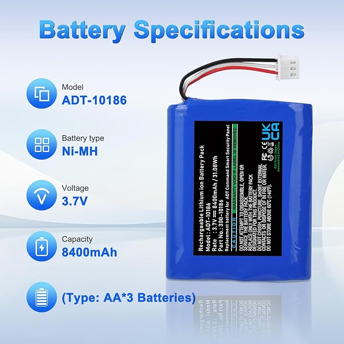 8400mAh 300-10186 Replacement Battery Compatible with ADT Command Smart Security Panel ADT5AIO-1 ADT5AIO-2 ADT5AIO-3 ADT7AIO-1