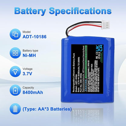 8400mAh 300-10186 Replacement Battery Compatible with ADT Command Smart Security Panel ADT5AIO-1 ADT5AIO-2 ADT5AIO-3 ADT7AIO-1
