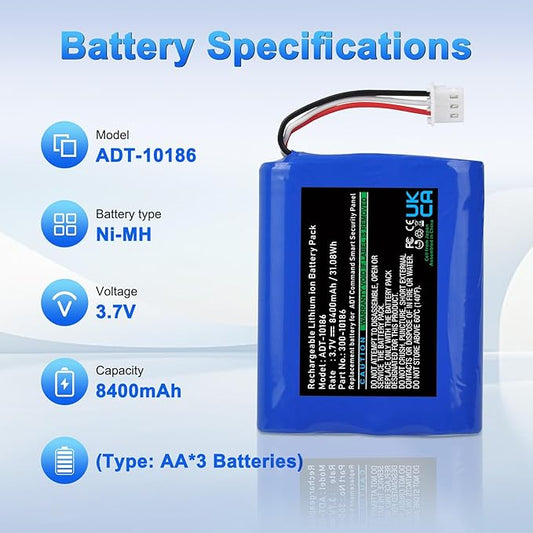 8400mAh 300-10186 Replacement Battery Compatible with ADT Command Smart Security Panel ADT5AIO-1 ADT5AIO-2 ADT5AIO-3 ADT7AIO-1