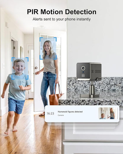 4G LTE Cellular Security Camera, No WiFi 2K HD Indoor Surveillance Camera with Built-In SIM Card for Remote Viewing, PIR Motion Detection Auto Night Vision Real-Time Alerts, Portable Battery Camera