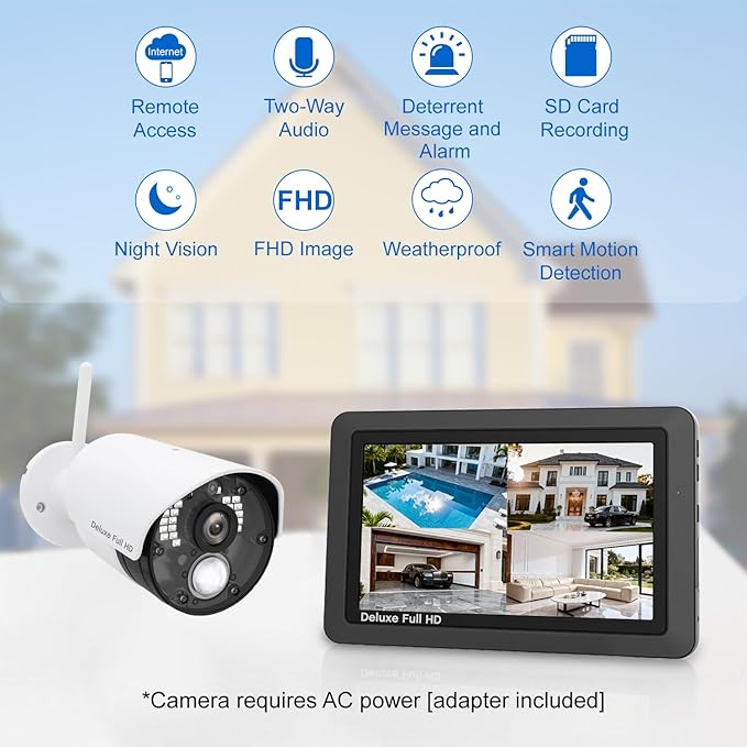 CasaCam GuardianCam Deluxe | 2 1080p Cameras and one 7" Touchscreen Monitor | Wireless Camera System | AC Powered, Two-Way Audio, Free APP, 32GB SD Card and Battery Installed, Model VS5802
