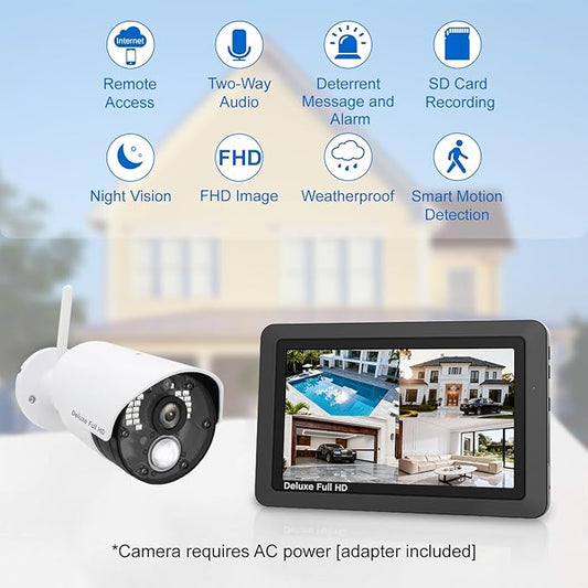 CasaCam GuardianCam Deluxe | 2 1080p Cameras and one 7" Touchscreen Monitor | Wireless Camera System | AC Powered, Two-Way Audio, Free APP, 32GB SD Card and Battery Installed, Model VS5802