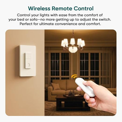 TREATLIFE Dimmer Switch with Magnetic Remote, Wireless Light Switch, Single Pole Dimmer Light Switch, Neutral Wire Required, Works with Dimmable LED/CFL/INC, 400W Max