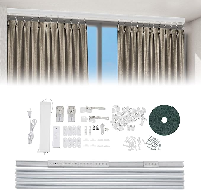Electric Curtain Track with Remote Control, Motorized Curtain Track System, App & Voice Control, Compatible with Alexa and Google Home for Ceiling and Wall Mounta