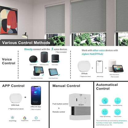 Changshade Smart Motorized Cellular Shades Remote Control for Indoor Windows Doors, Custom Size Electric Automatic Light Filtering Honeycomb Blinds Work with Alexa, Google Home, Smarthings, Grey