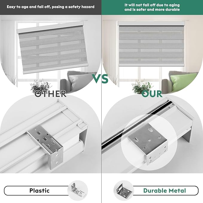 Motorized Zebra Blinds with Remote [Dual Layer + Light Filtering] 90% Blackout Smart Shades for Indoor Windows, Alexa Google and HomeKit Compatible, Customized Size, Shadow Haze