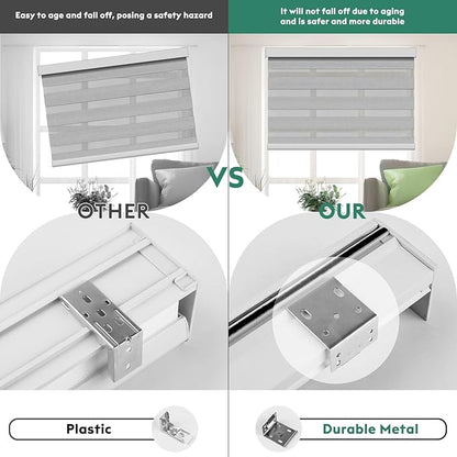 Motorized Zebra Blinds with Remote [Dual Layer + Light Filtering] 90% Blackout Smart Shades for Indoor Windows, Alexa Google and HomeKit Compatible, Customized Size, Shadow Mist