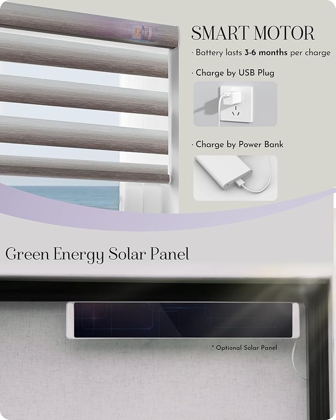 Graywind Motorized Zebra Blinds for Windows, Darkening Smart Blinds with Remote Control, Dual Layer Custom Zebra Shades Work with Alexa, Google Home, Apple Homekit (Gradient Brown)