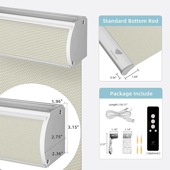 SmartWings Motorized Smart Blinds for Windows in Light Filtering, Electric Remote Roller Shades Compatible with Alexa/Google Home/Homekit, Custom Up to 110”W x 148”H, 5% Openness Aventus White Linen