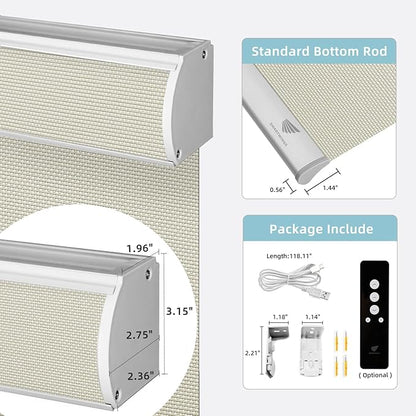 SmartWings Motorized Smart Blinds for Windows in Light Filtering, Electric Remote Roller Shades Compatible with Alexa/Google Home/Homekit, Custom Up to 110”W x 148”H, 5% Openness Aventus White Linen