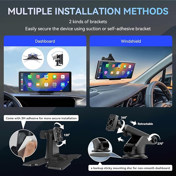 1080p Backup Camera with 10.26” Portable Carplay & Android Auto Touch Screen, Wireless Car Stereo, 4K Dash Cam, Bluetooth/GPS Navigation/Mirror Link/Voice Control/Loop Recording, 64GB TF Card Included