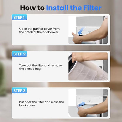 Air Purifiers for Smoke Up to 3600 Ft², Pureborne HEPA Air Purifiers for Home Large Room with PM 2.5 Sensor for Wildfire Smoke Odor Fur, Three-Sided Air Inlet, Auto Mode, Sleep Mode, Beige, 1 Pack