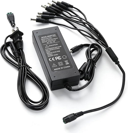 12V 10A Power Supply 120W AC DC Adapter Charger 5.5x2.5mm for CCTV Cameras, LED Strip Light, LED Tape Light, Keyboard, BT Speakers, GPS, Webcam, Router, and More 12V Electronics + 8 Way Splits Cable