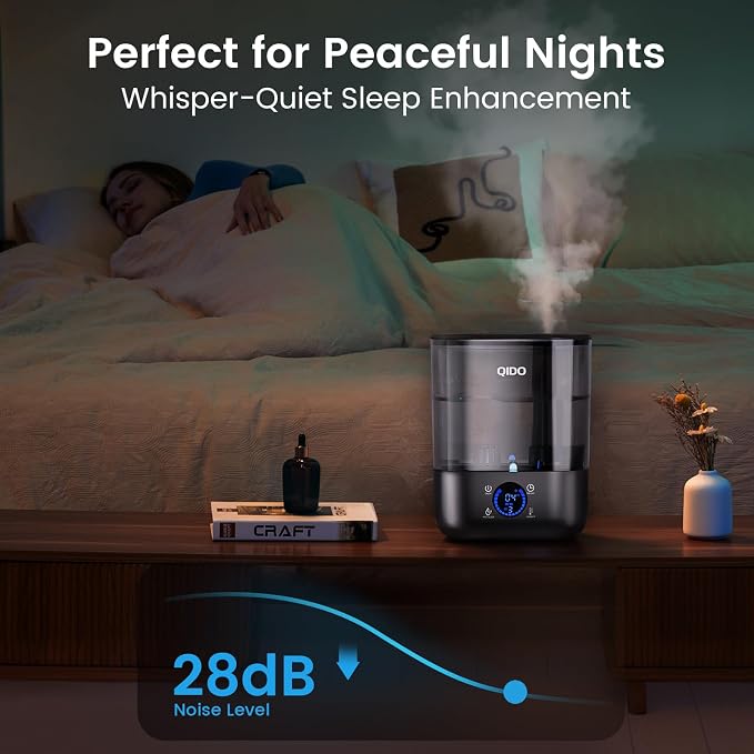 COMHOMA Humidifiers for Bedroom, 5L Top Fill for Large Room, 36H Runtime, 28 dB Quiet Cool Mist Air Humidifier for Baby Nursery, Plants, Indoor, APP/7-color Nightlight, Easy to Clean & Fill, Black