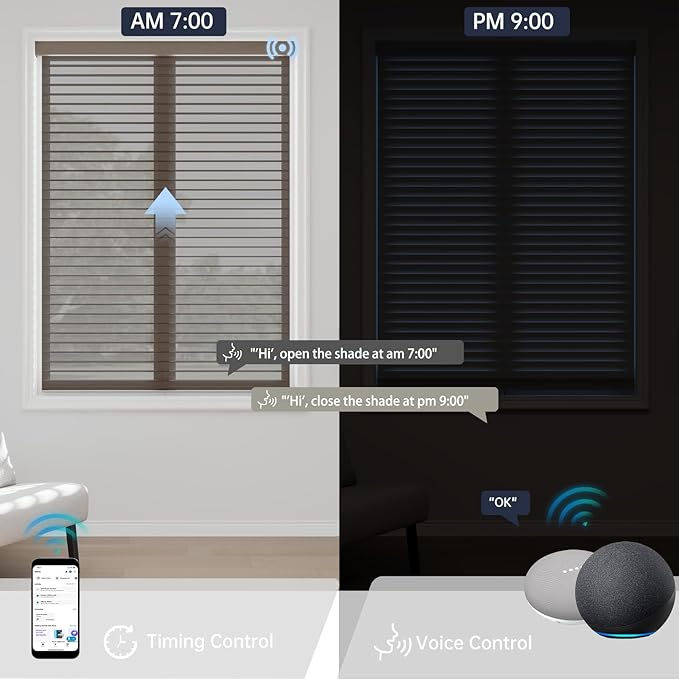 Motorized Sheer Shades with Remote, Automatic Dual-Layered Shades for Windows, Smart Light Filtering Blinds Compatible with Alexa, Custom Size (Room Darkening Coffee)