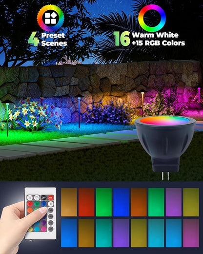 RGB MR11 LED Bulb Color Changing 12V, GU4 LED Bulb, 3W MR11 Colored Bulbs, 2700K Plus Multicolor and Dimmable on Remote Control for Low Voltage Landscape Yard Light and Indoor Spotlight