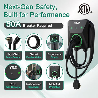 Level 2 EV Charger, 40Amp/9.6KW/240V, NEMA 14-50P, Wi-Fi(2.4 GHz)