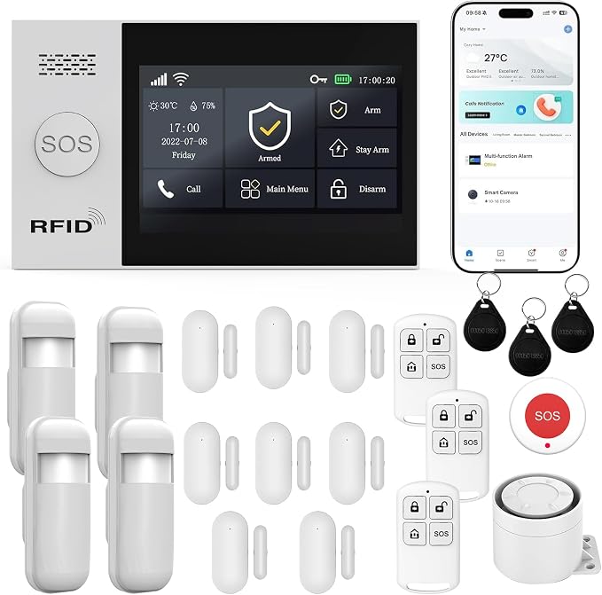 Home Security Systems Alarm System for Home Security GSM/4G+WiFi (21-Piece) | 4.3" Touch Screen | SOS | App Instant Alerts | Wireless Smart System | Work with Alexa | No Monthly Fee