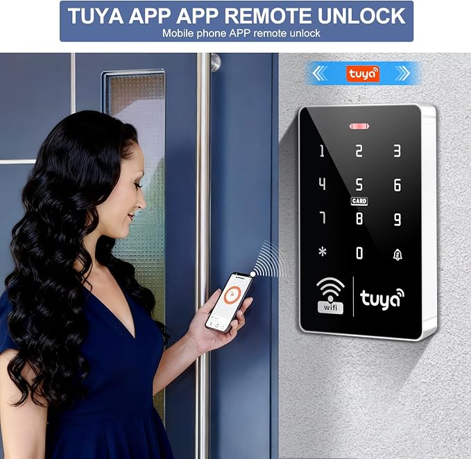 Tuya Waterproof Access Control with 10 IC Cards | ABS housing, IP68 waterproof, 1000 users, keypad+APP, IC/ID dual-frequency, 1-99s adjustable