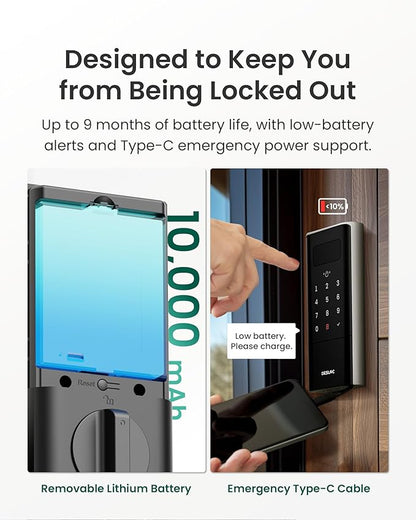 DESLOC Smart Lock K140 Plus with Palm Vein Recognition, Keyless Entry Door Lock with Keypad Deadbolt, App Control, Auto Lock Digital Door Lock for Front Door with Mechanical Key Backup, Black