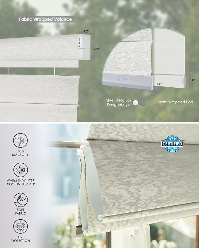 Yoolax Smart Top Down Bottom Up Roman Shades, Motorized Roman Shades with Remote, Blackout Smart Blinds Work with Alexa, Google Home, Apple Homekit for Living Room Bedroom, Customized (Foggy Thread)