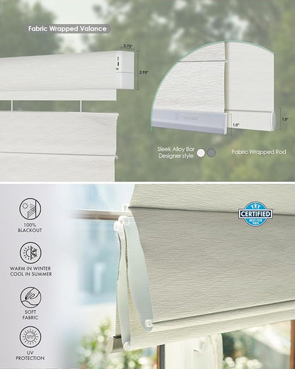 Yoolax Smart Top Down Bottom Up Roman Shades, Motorized Roman Shades with Remote, Blackout Smart Blinds Work with Alexa, Google Home, Apple Homekit for Living Room Bedroom, Customized (Foggy Thread)