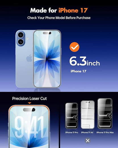UNBREAKcable Privacy Screen Protector for iPhone 17, Shatterproof Tempered Glass [True 28°Anti Spy] [9H Hardness] [Easy Installation Frame] Private Protector for iPhone 6.3inch-2 Pack