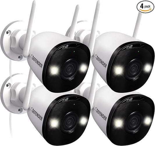 Defender AI Powered 4K Guard Pro 8MP WiFi 6, Plug-in Power Wireless Security Camera Outdoor, with Smart AI Human Detection, Bluetooth, Two-Way Talk, Works w/Guard App, 4 Pack