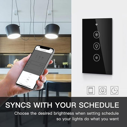 MOES WiFi RF Smart Light Dimmer Switch, Smart Life/Tuya APP Relay Status Backlight Switch Off RF Remote Control Voice Compatible with Alexa Google Assistants, Black Touch