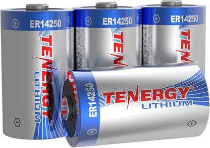 Tenergy 3.6V 1/2 AA Lithium Battery, 1200mAh ER14250 Non-Rechargeable Batteries for Window Sensors, Alarm Systems, Home Security Sensors, Utility Meters, UL Certified, 4 Pack