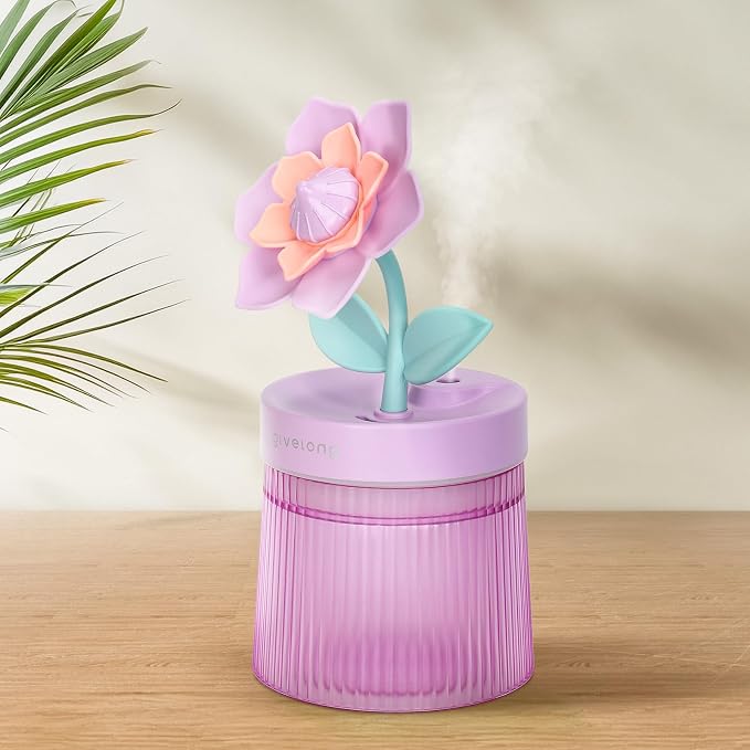 Cute Flower Mini Humidifier, Small Cool Mist Desk Humidifiers, Portable USB Personal Desktop Plant Humidifiers, Cooling for Home Office Car Travel Indoor Outdoor (260ml,Purple Gardenia)