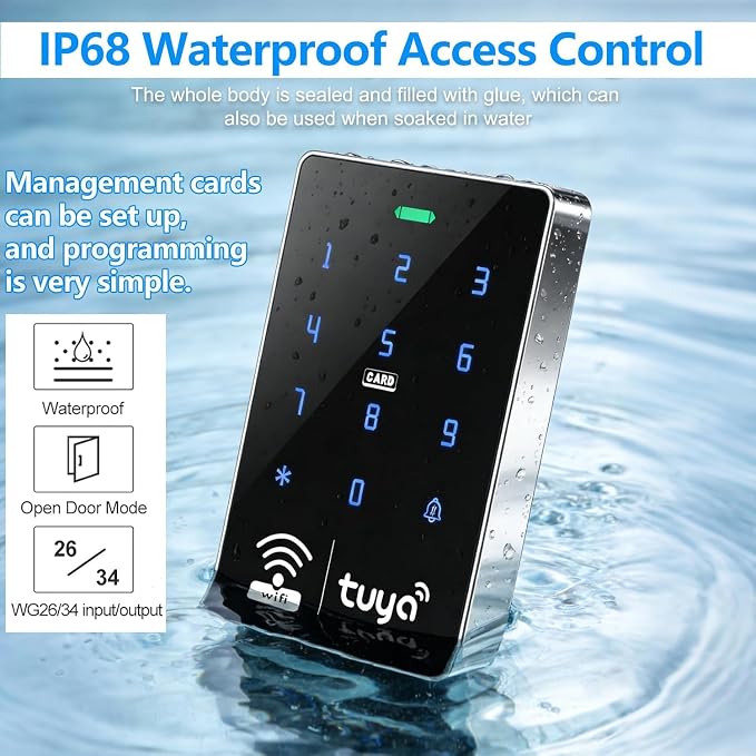 WiFi Tuya Access Control Kit, 180kg/350lb Magnetic Lock,3000 Users | Waterproof Keypad With Power supply, Exit button, and 15 ID key fobs for home office gate security