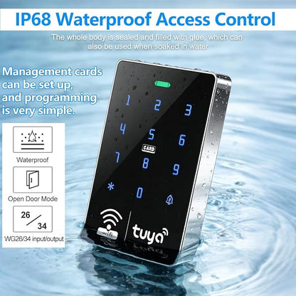 WiFi Tuya Access Control Kit, 180kg/350lb Magnetic Lock,3000 Users | Waterproof Keypad With Power supply, Exit button, and 15 ID key fobs for home office gate security