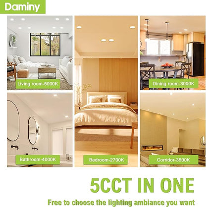 DAMINY 12 Pack 6 Inch 5CCT LED Recessed Light with Night Light,Ultra-Thin,Canless recessed Lighting 6 in,12W=110W,1000LM,Dimmable Wafer Lights,ETL Certificated