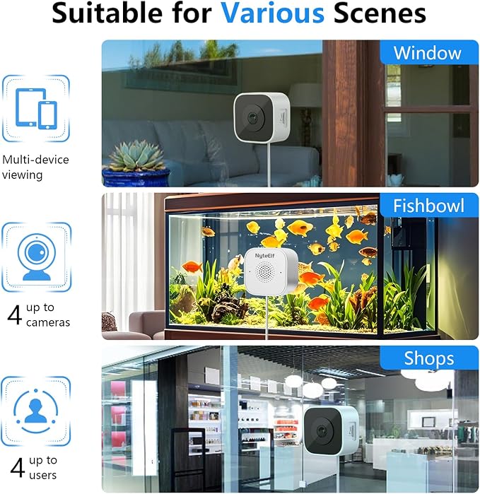 3MP Window Security Camera, Through Glass Indoor 2.4GHz WiFi Camera